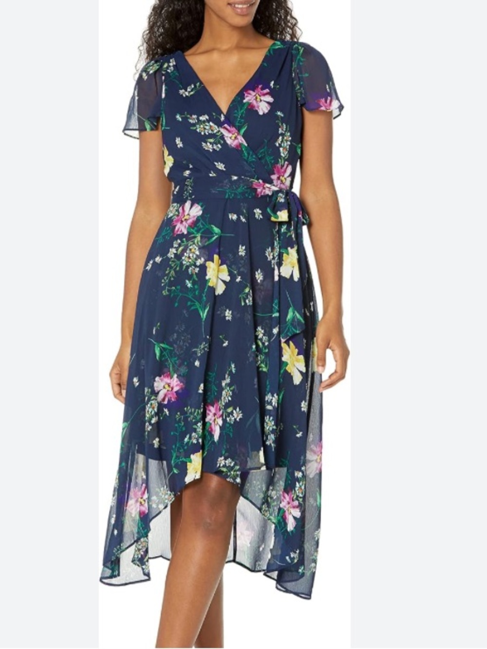 NWT DKNY Floral Faux Wrap Hi-Low Dress